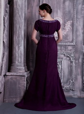 Bateau Dark Purple Chiffon Mother Of The Bride Dress Cheap Modest