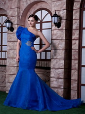 Mermaid One Shoulder Organza Royal Blue Mother Dresses Modest