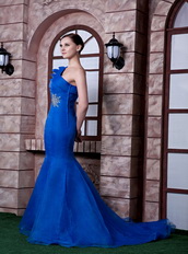 Mermaid One Shoulder Organza Royal Blue Mother Dresses Modest