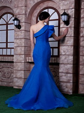 Mermaid One Shoulder Organza Royal Blue Mother Dresses Modest