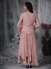 Asymmetrical Pink Chiffon Mother of the Bride Dress With Coat Modest