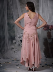 Asymmetrical Pink Chiffon Mother of the Bride Dress With Coat Modest