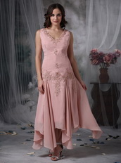 Asymmetrical Pink Chiffon Mother of the Bride Dress With Coat Modest