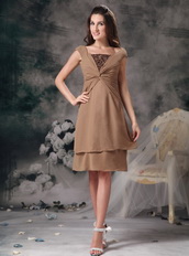 Modest Empire Square Brown Mother Of The Bride Dress Short Modest