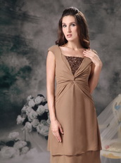 Modest Empire Square Brown Mother Of The Bride Dress Short Modest