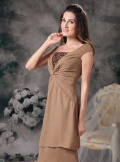 Modest Empire Square Brown Mother Of The Bride Dress Short Modest