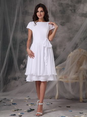 Bateau Neck White Chiffon Short Mother Of The Bride Dress Modest