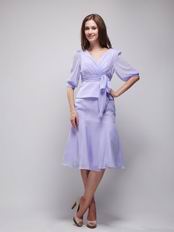 Half Sleeves Short Lavender Chiffon Bridal Mother Dress