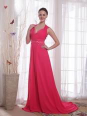 V-neck Deep Pink Mother Of The Bride Dress For Sale