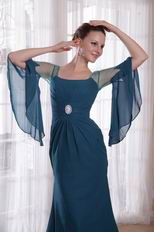 Square Marine Blue Long Sleeves Mother of the Bride Dress