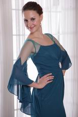 Square Marine Blue Long Sleeves Mother of the Bride Dress