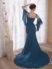 Square Marine Blue Long Sleeves Mother of the Bride Dress