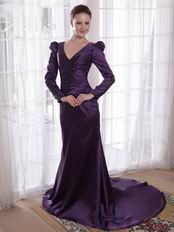 Dark Purple Long Sleeves Mother Dress For Wedding Party