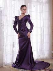 Dark Purple Long Sleeves Mother Dress For Wedding Party