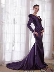 Dark Purple Long Sleeves Mother Dress For Wedding Party