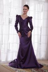 Dark Purple Long Sleeves Mother Dress For Wedding Party