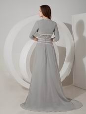 Grey Chiffon Long Mother Of The Bride Dress With Jacket