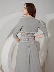 Grey Chiffon Long Mother Of The Bride Dress With Jacket