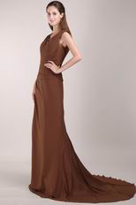 Brown V-neck Designer Modest Mother of the Bride Dress