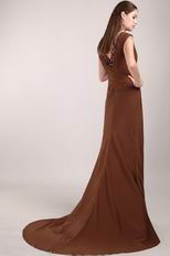 Brown V-neck Designer Modest Mother of the Bride Dress