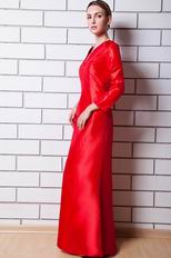 Split Back Long Sleeves Scarlet Mother Of The Bride Dress