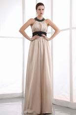 Halter Champagne Bridal Mother Dress With Black Sash