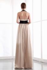 Halter Champagne Bridal Mother Dress With Black Sash