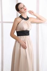 Halter Champagne Bridal Mother Dress With Black Sash