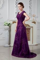 Square Neck Grape Mother Of The Bride Dress With Appliques