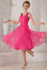 Straps Tea-length Hot Pink Mother Of The Bride Dress