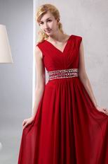 Wine Red V Neck Mother Of The Bride Dress With Beading