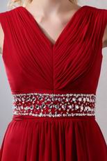 Wine Red V Neck Mother Of The Bride Dress With Beading