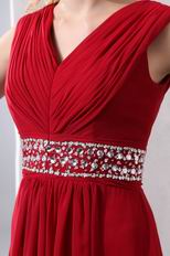 Wine Red V Neck Mother Of The Bride Dress With Beading