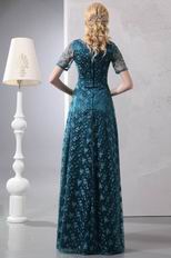 Short Sleeves Saxe Blue Lace Wedding Ceremony Mother Wear