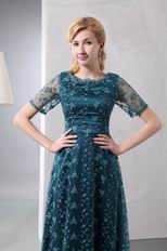 Short Sleeves Saxe Blue Lace Wedding Ceremony Mother Wear