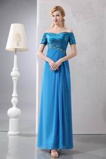 Designer Short Sleeves Azure Dress For Mother Of The Bride