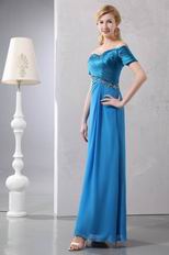 Designer Short Sleeves Azure Dress For Mother Of The Bride