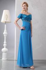 Designer Short Sleeves Azure Dress For Mother Of The Bride
