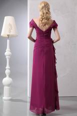 V Neck Cap Sleeves Ruby Chiffon Mother Of The Bride Dress