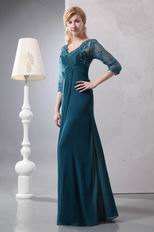 Strong Blue Half Lace Sleeves Mother Of The Bride Dress