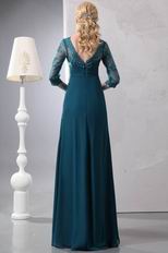 Strong Blue Half Lace Sleeves Mother Of The Bride Dress