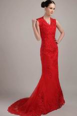 Trumpet Wine Red Mother Of The Bride Dress With Applique