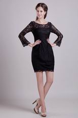 Scoop Black Long Lace Short Mother of the Bride Dress