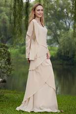 Square Papaya Whip Chiffon Mother Of the Bride Dress