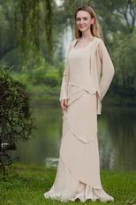 Square Papaya Whip Chiffon Mother Of the Bride Dress