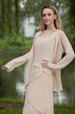 Square Papaya Whip Chiffon Mother Of the Bride Dress