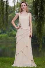 Square Papaya Whip Chiffon Mother Of the Bride Dress