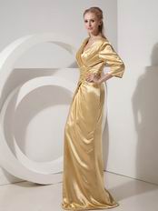 3/4 Sleeves Golden Mother Of The Bride Dress By Designer