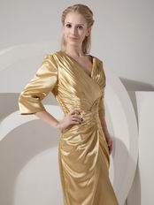 3/4 Sleeves Golden Mother Of The Bride Dress By Designer