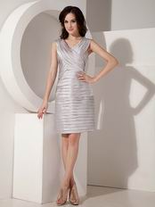 V-neck Pleats Silver Mother Of The Bride Dress With Jacket